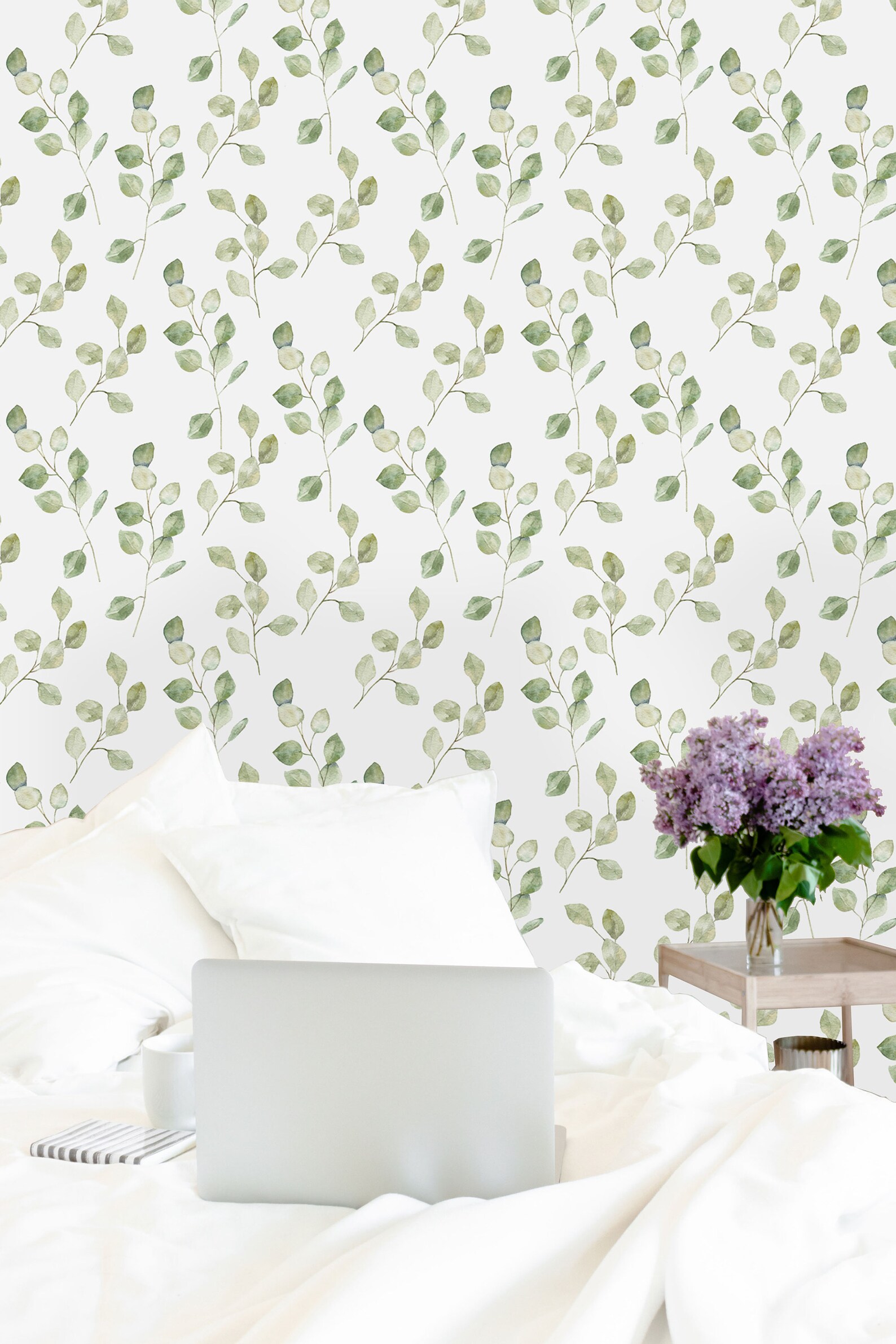 Light Green Leaves Removable Peel and Stick Wallpaper Etsy