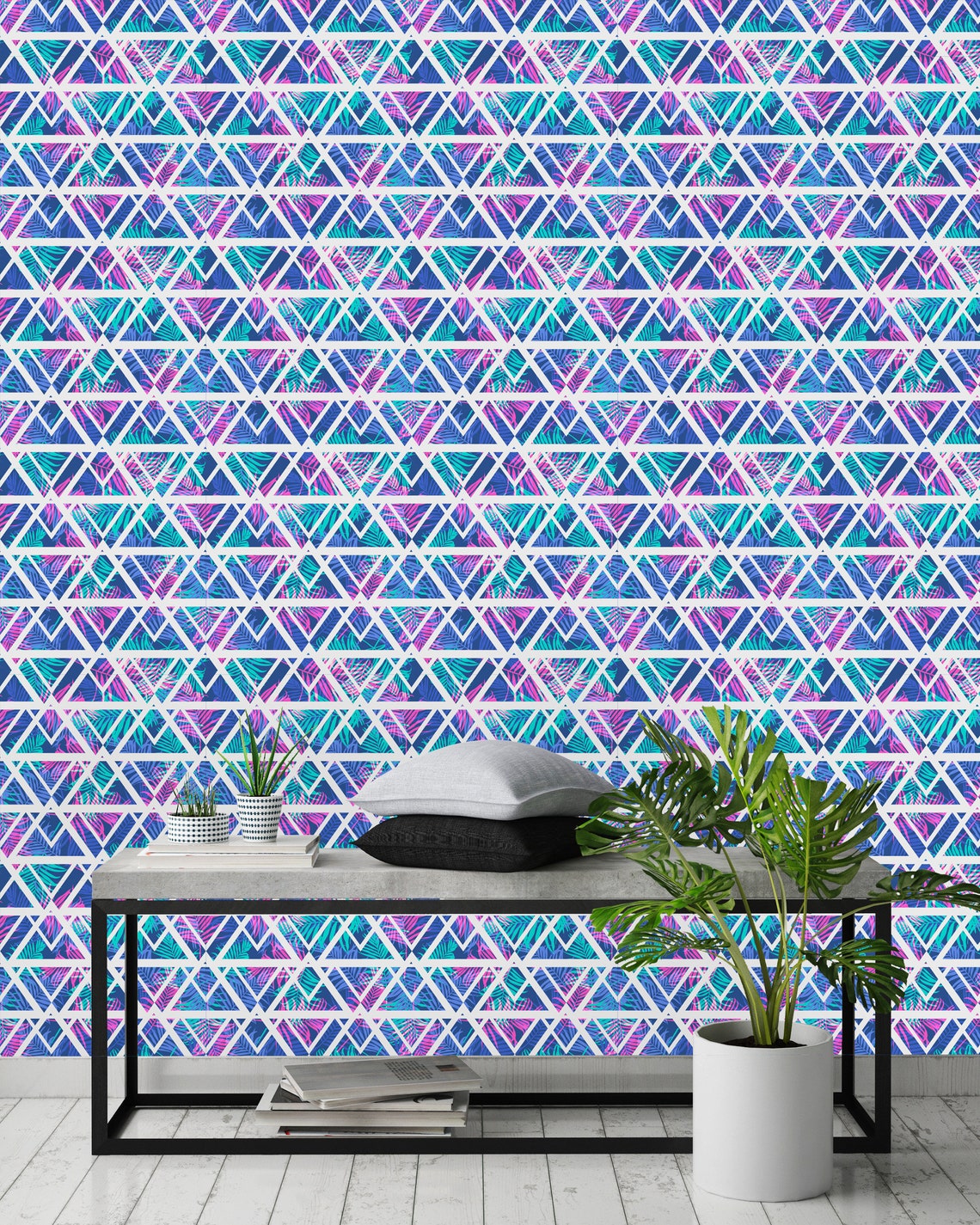 Bright Palm Geometric Leaves Wallpaper Removable Peel and Etsy