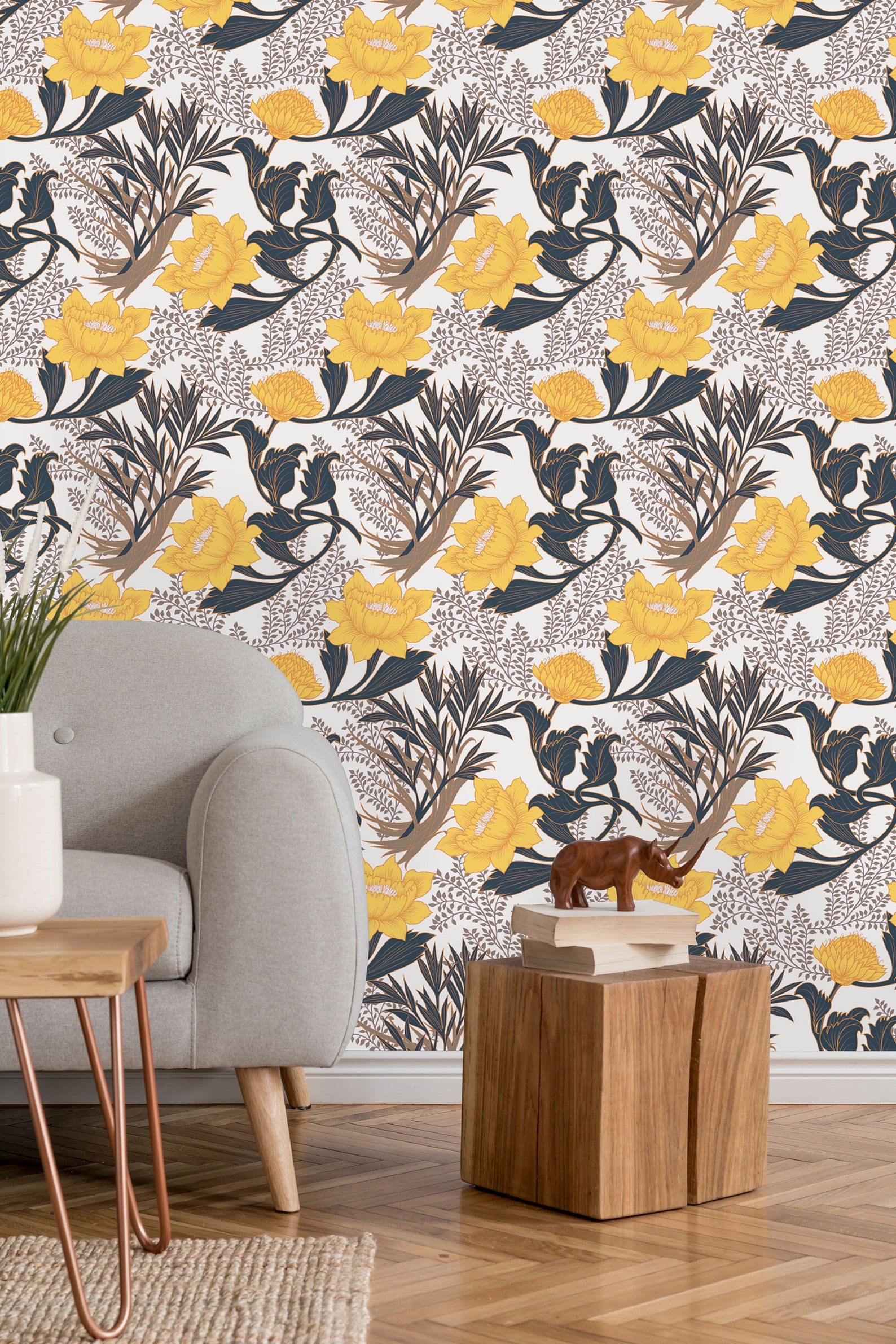 Yellow Flowers Removable Peel and Stick Wallpaper - Etsy