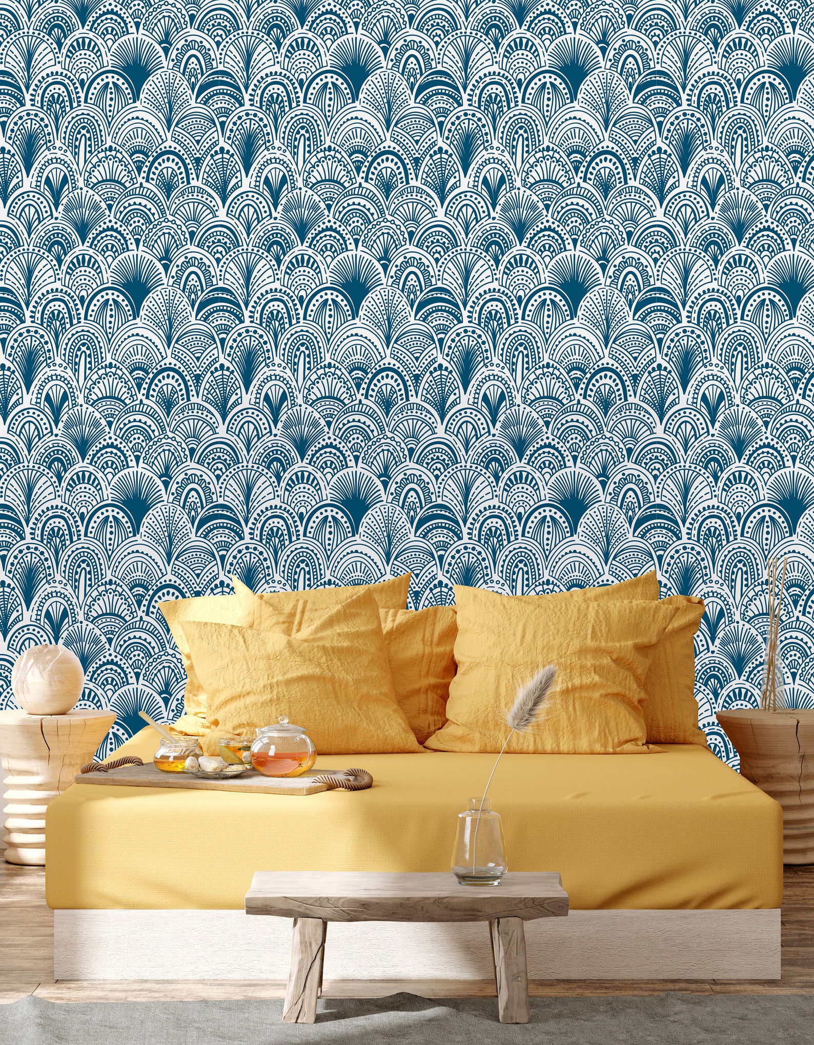 Blue Scallops Removable Peel and Stick Wallpaper Etsy