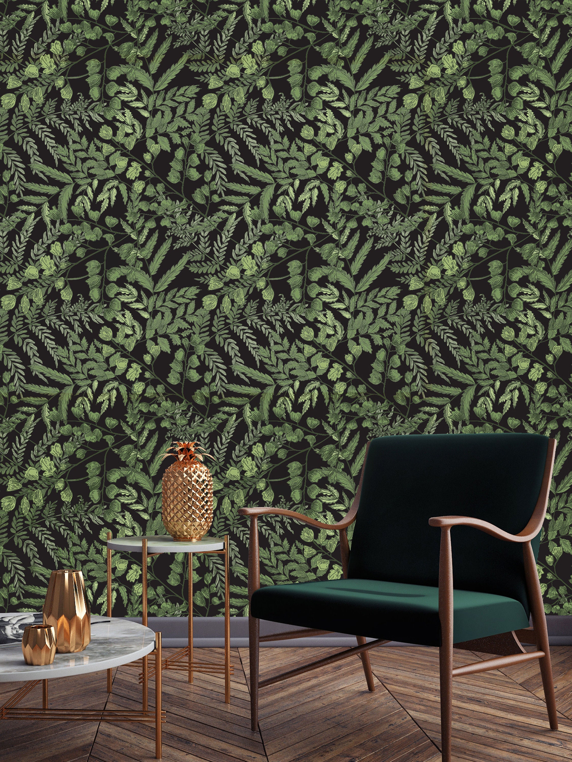 Dark Green Ferns Removable Peel and Stick Wallpaper | Etsy