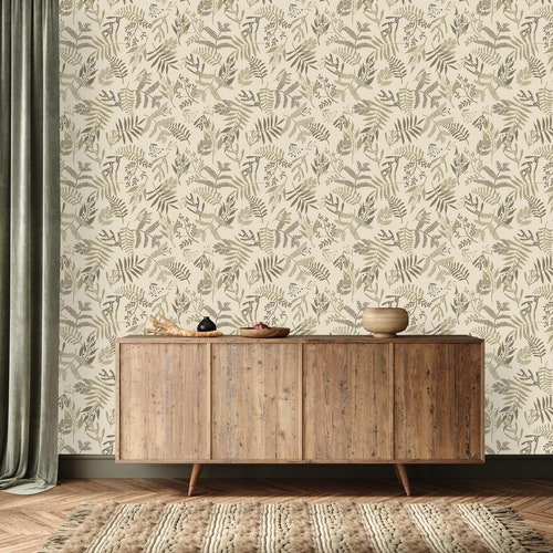 Dark Green Herbs Leaves Removable Peel and Stick Wallpaper - Etsy