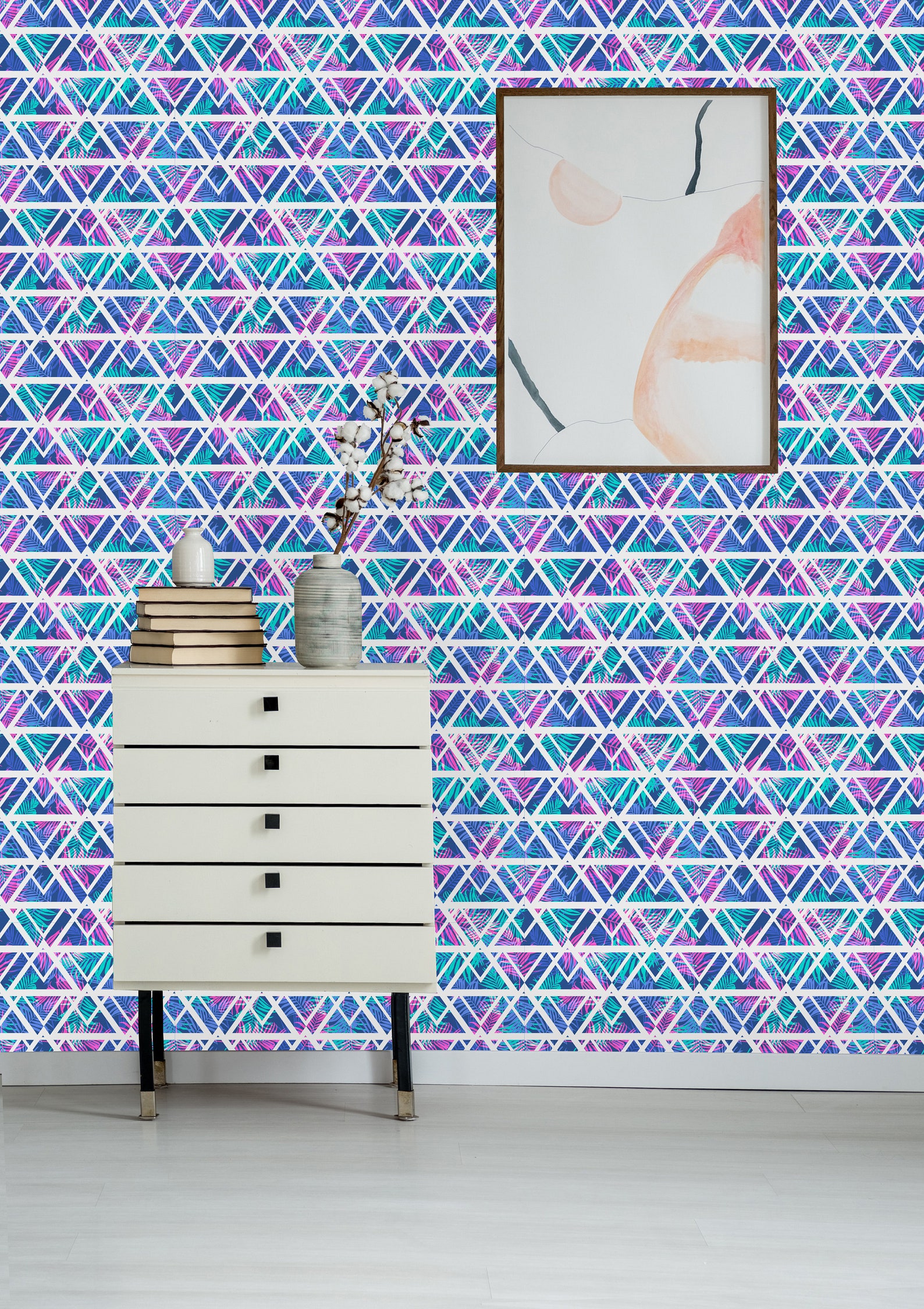 Bright Palm Geometric Leaves Wallpaper Removable Peel and Etsy