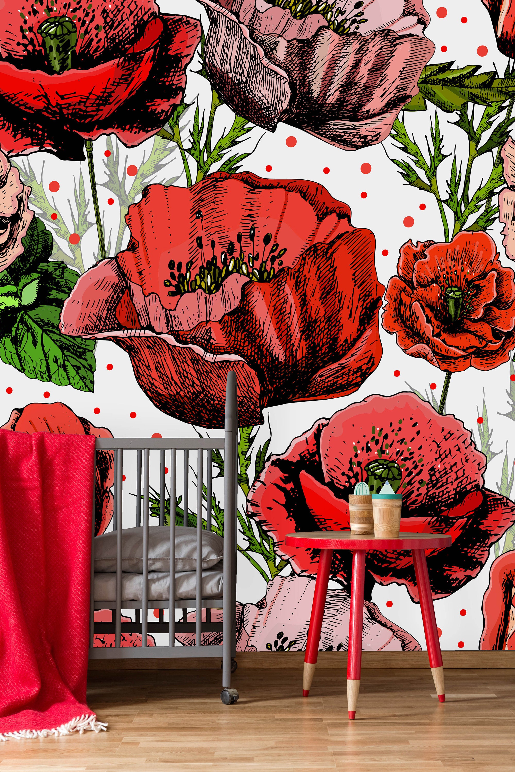 Vibrant Poppy Flowers Removable Peel and Stick Wallpaper Mural | Etsy