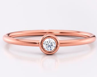 Rose gold diamond stacking ring bezel setting - Small diamond engagement ring - Dainty promise ring for her - Christmas gift for women