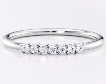 Delicate stackable diamond wedding band white gold 14k / 18k - Modern simle ladies wedding ring