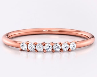 Thin rose gold diamond stackable ring 14k dainty wedding band for women - Simple everyday ring - Christmas gift for her