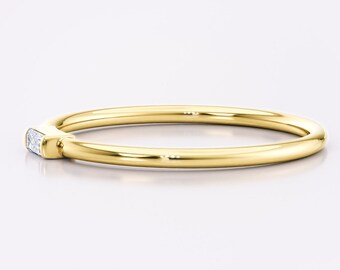 Baguette diamantvigselring i gult guld 14k / 18k - Stapelbar tunn ring för damer