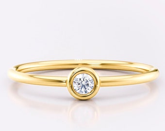 Solitär Diamant Verlobungsring für Damen - Minimalistischer Diamant Ring aus 585er oder 750er Gold für die Hochzeit