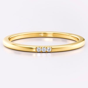 Three diamond ring, Thin wedding band, 14K Gold ring, Diamond stacking ring, Minimalist ring gold, Promise ring for her, Birthday gift