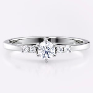 White gold 5 diamond engagement promise ring with side stones - Bridal jewelry from Colibritty