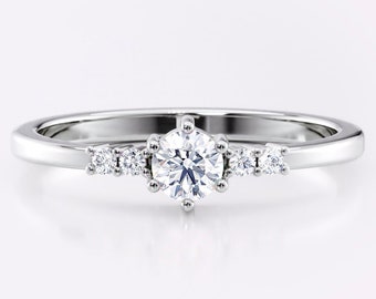 White gold 5 diamond engagement promise ring with side stones - Bridal jewelry from Colibritty