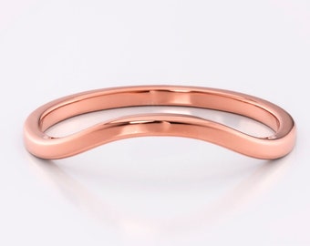 Rose gold curved ring simple wedding band - Dainty stacking solid gold ring for her -  Jewelry gift for women