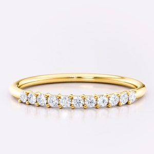 14k Thin gold dainty diamond band - Promise ring on wedding day - Modern stackable minimalist jewelry by Colibritty