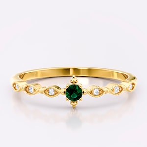 Emerald Gold Ring | Green Emerald Delicate Ring | Dainty Emerald Ring | Emerald Engagement Ring | Unique Emerald Ring | 14k Emerald Ring Her