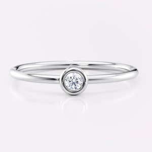 14k White gold bezel diamond ring - Minimalist engagement ring for women - Dainty stacking rings - Simple wedding ring for her