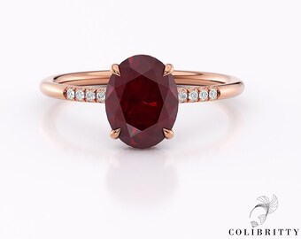 Anello di promessa in oro rosa con rubino da 1,7 ct. Anello con pietra rossa autentica di rubino coltivata in laboratorio per donna. Anello di compleanno di luglio. Regalo di compleanno personalizzato per lei.