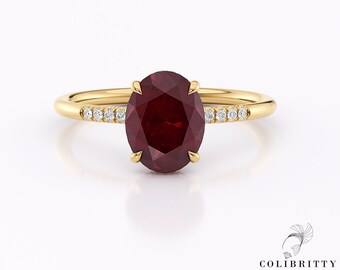 Juli Geburtsstein Ring Oval Rubin Ring Gold 14k 18k 1,7 Ct Echtes Labor roter Edelstein Ring für Frauen Versprechen Ring Geburtstagsgeschenk für sie
