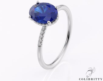 Oval cut sapphire engagement ring white gold 14k Lab sapphire ring Blue sapphire wedding ring Blue promise ring Sapphire anniversary gift