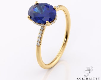 Oval shaped sapphire engagement ring Sapphire and diamond ring 14k gold Sapphire wedding ring yellow gold Sapphire anniversary gift for her