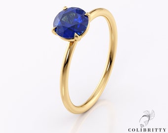 Round blue sapphire ring Engagement ring 14k / 18k Gold ring Blue sapphire ring Lab sapphire ring Wedding Anniversary Promise Bridal ring