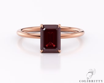 Emerald Cut Ruby Solitaire Ring Rose Gold Promise Ring 1.4 Ct Lab Grown Ruby Ring Red Gem Stone Birthstone Wedding Anniversary Gift for Her