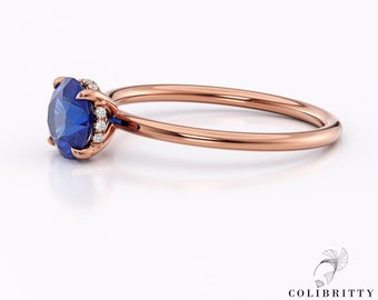 Round sapphire solitaire ring 14k Gold sapphire ring 18k Gold sapphire ring Rose gold sapphire ring Hidden halo sapphire ring Blue ring