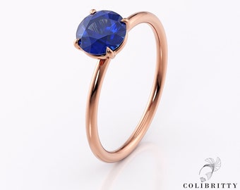 Round sapphire ring Engagement ring 14k / 18k Rose Gold ring Blue sapphire ring Lab sapphire ring Wedding Anniversary Promise Bridal ring