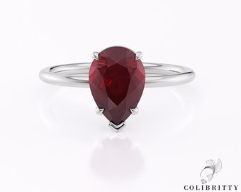 Teardrop Ruby Engagement Ring Solitaire Ruby Ring 14k White Gold ring Pear Shape Ruby Engagement Ring July Birthstone Promise Ring for Her