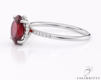 Oval ruby engagement ring White gold ring Lab-Grown red ruby ring July Birthstone gift Bridal ring Wedding ring Anniversary Promise ring