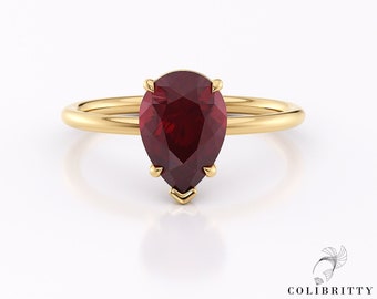 14k Yellow Gold Pear Shaped Ruby Ring Teardrop Ruby Engagement Ring Large Red Gemstone Jewelry Anniversary Ring For Her July Birthstone Gift