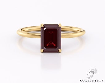 Emerald Cut Ruby Ring Yellow Gold Promise Ring 1.4 Ct Lab Grown Ruby Ring Red Gem Stone Ring Birthstone Ring Wedding Anniversary Ring