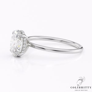 14k Oval moissanite ring white gold Hidden halo engagement ring of real diamonds Solitaire promise ring for her Handmade forever one ring