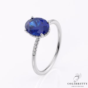 Oval cut sapphire engagement ring white gold 14k Lab sapphire ring Blue sapphire wedding ring Blue promise ring Sapphire anniversary gift