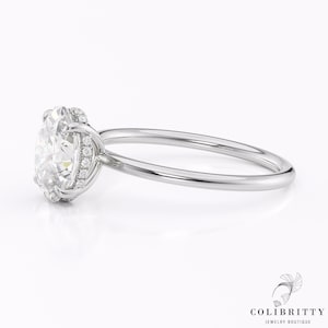 Moissanite solitaire ring, Hidden halo moissanite engagement ring, 18k White gold wedding ring, 14k Gold moissanite oval engagement ring
