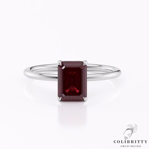 Bague de fiançailles rubis taille émeraude 14 carats en or blanc massif rubis cultivé en laboratoire 1,4 ct Bague solitaire promesse d'anniversaire