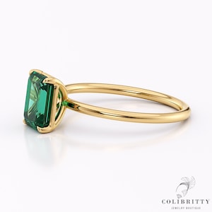 Großer Edelstein Ring Labor gewachsen Smaragdschliff Smaragd Ring Gold 14k Versprechensring Für immer ein Ring Jubiläumsring Geburtssteinring