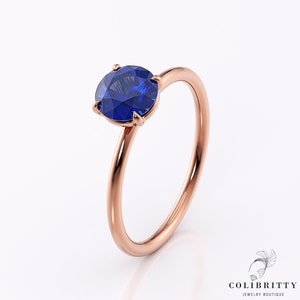 Round sapphire ring Engagement ring 14k / 18k Rose Gold ring Blue sapphire ring Lab sapphire ring Wedding Anniversary Promise Bridal ring