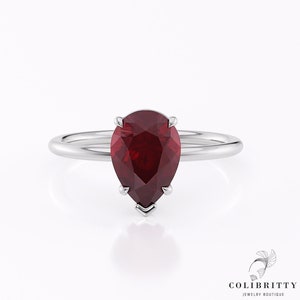 Teardrop Ruby Engagement Ring Solitaire Ruby Ring 14k White Gold ring Pear Shape Ruby Engagement Ring July Birthstone Promise Ring for Her