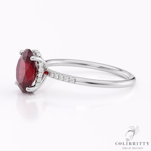 Oval ruby engagement ring White gold ring Lab-Grown red ruby ring July Birthstone gift Bridal ring Wedding ring Anniversary Promise ring
