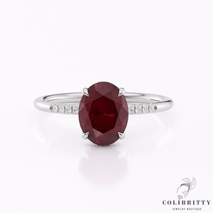 1.7 Ct Oval ruby engagement ring White gold 14k 18k Genuine lab grown red gemstone ring for women July birthstone ring Birthday gift for her