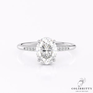 Oval engagement ring, Moissanite ring, White gold promise ring for her - Colibritty wedding jewelry