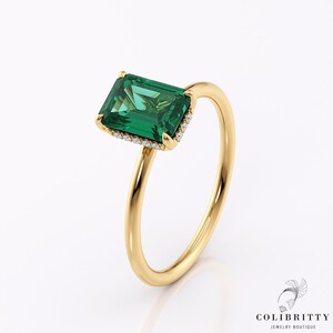 14k Gold Labor erstellter Smaragd Ring 8 x 6 mm 1.4 Ct - Verlobungsring im Smaragdschliff - Hochzeitsjubiläumsring - Valentinstag Geschenk für die Frau