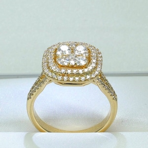 Modern art deco diamond ring - Gold Illusion setting engagement ring - Statement gold wedding ring for women 14K / 18K