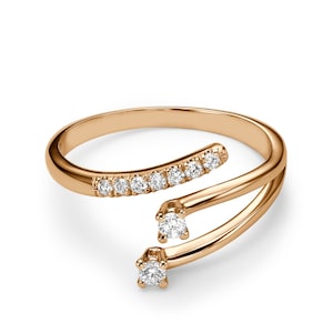 Zierlicher gebogener Ring offene dünne zarte Twisted Verlobung Multi Stein echte Diamant Ehering für Frauen ihr Jahrestag Gold Schmuck Geschenk