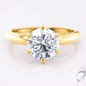 2 Carat moissanite solitaire ring, Big round cut moissanite engagement ring, 14k Yellow gold promise moissanite ring - Colibritty Jewelry