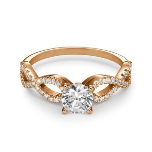Solitaire Diamond Ring with Infinity Symbol Curved Band Gold or White Rose Gold Engagement Wedding Proposal Ring Modern Dainty Jewelry