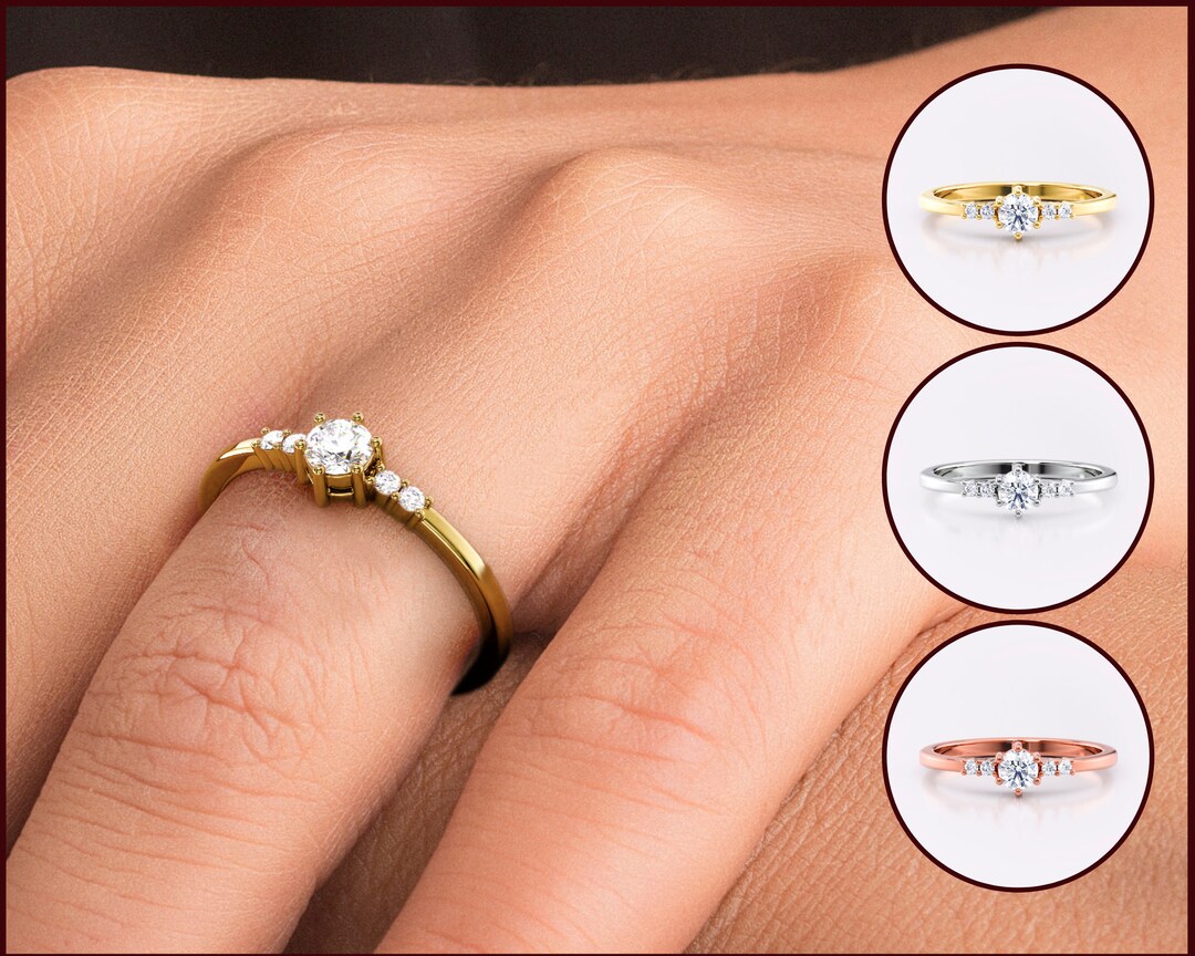 Proposal Engagement Ring Five Side Stones Diamond Dainty Minimalist ...
