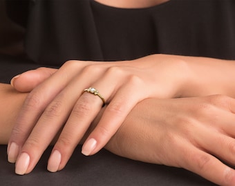 Elegante anello di fidanzamento in oro, anello nuziale con diamanti a grappolo, anello con diamanti autentici fatto a mano, fede nuziale in oro bianco, gioielli da donna in oro e diamanti