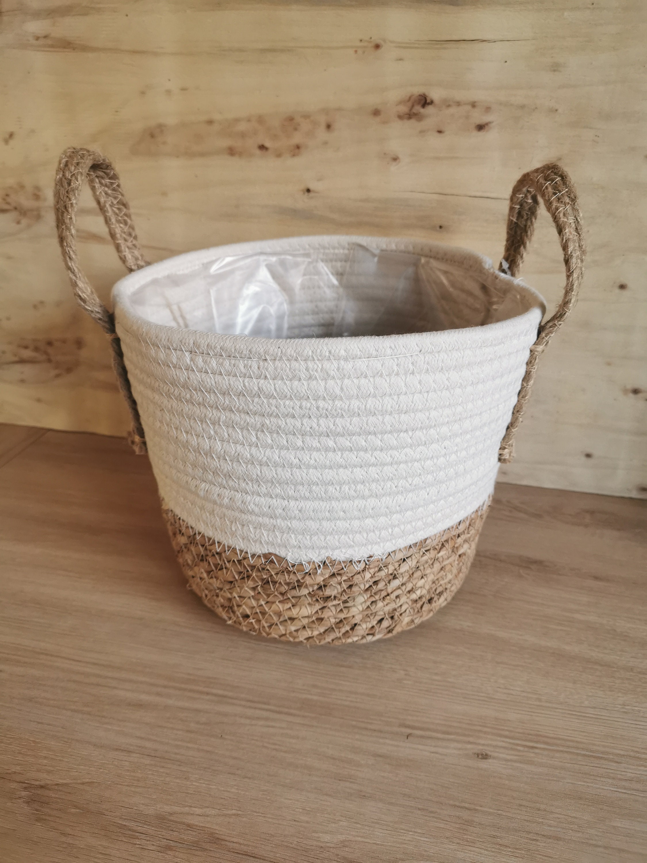 Rope & White Cotton Natural Basket. Etsy UK